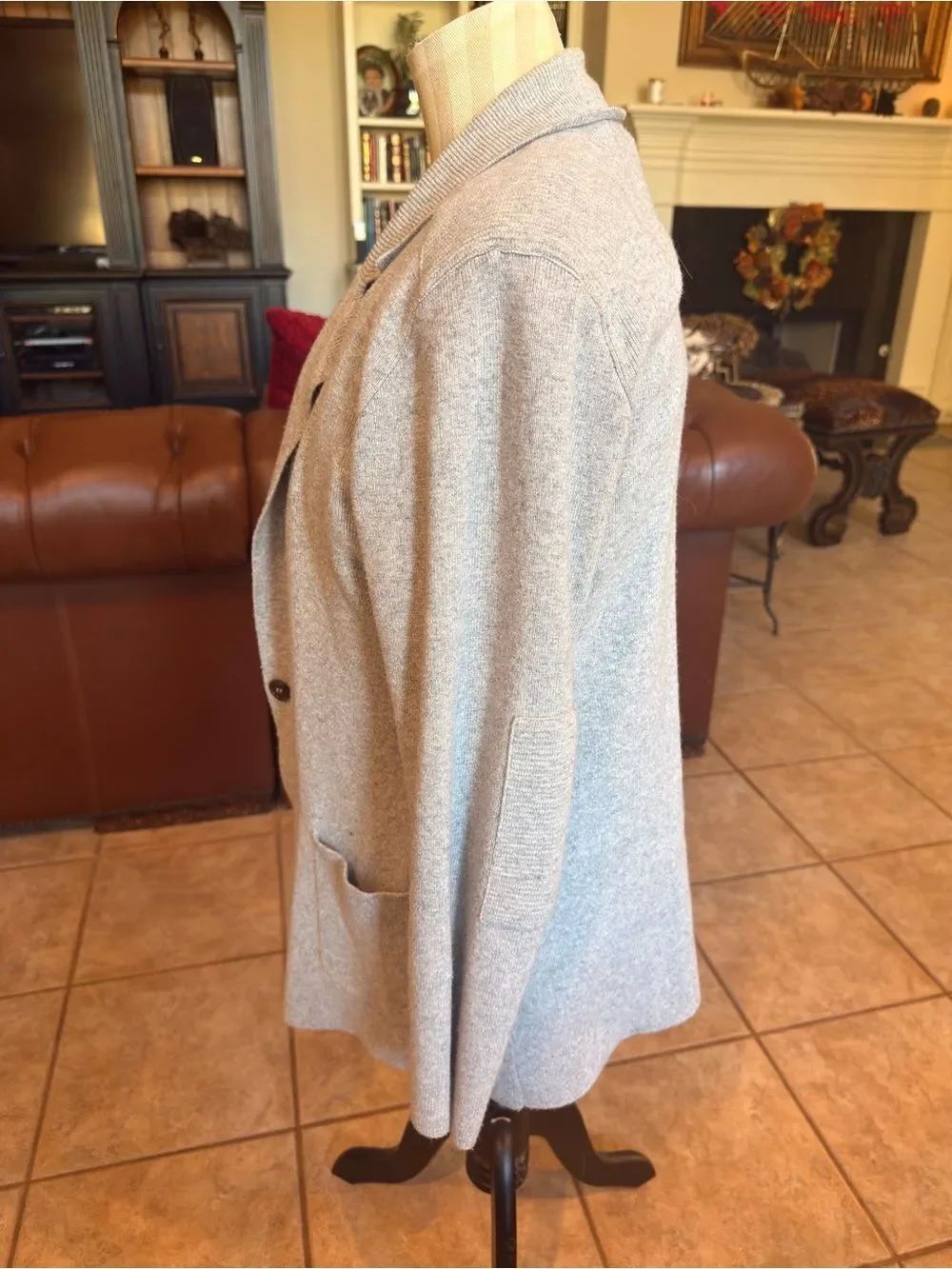 Light Gray Open-Front Knit Jacket - Picture 7 of 16
